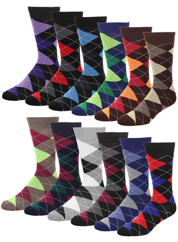 12 Pairs Assorted Argyle Casual Dress Socks