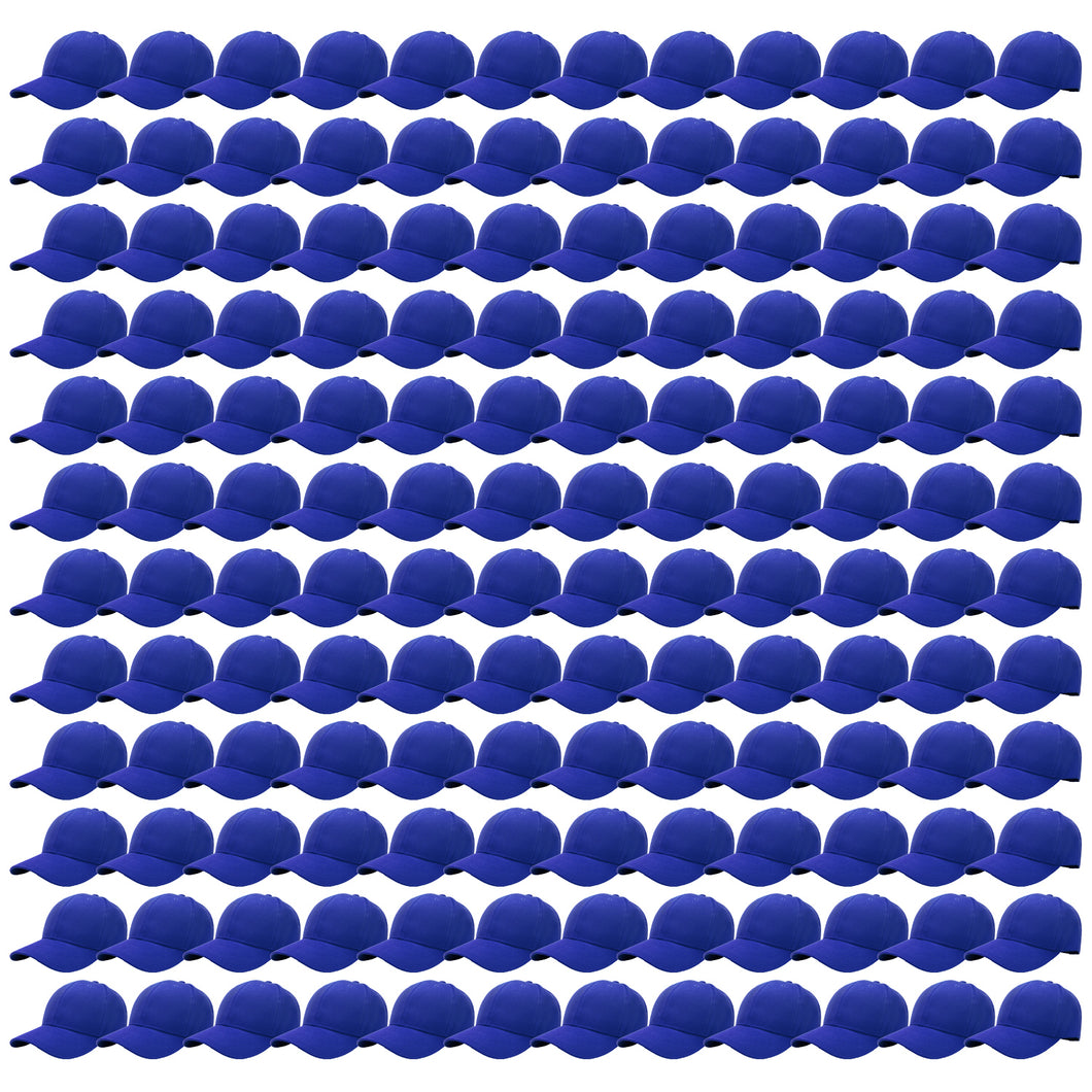 144-Pack Baseball Dad Cap Velcro Strap Adjustable Size - Royal Blue