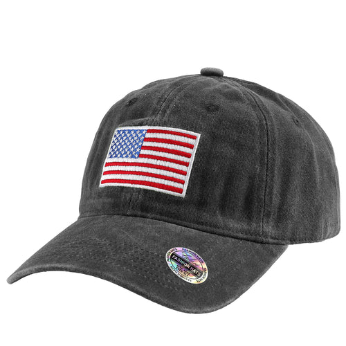 USA Flag Embroidered Baseball Cap - Black