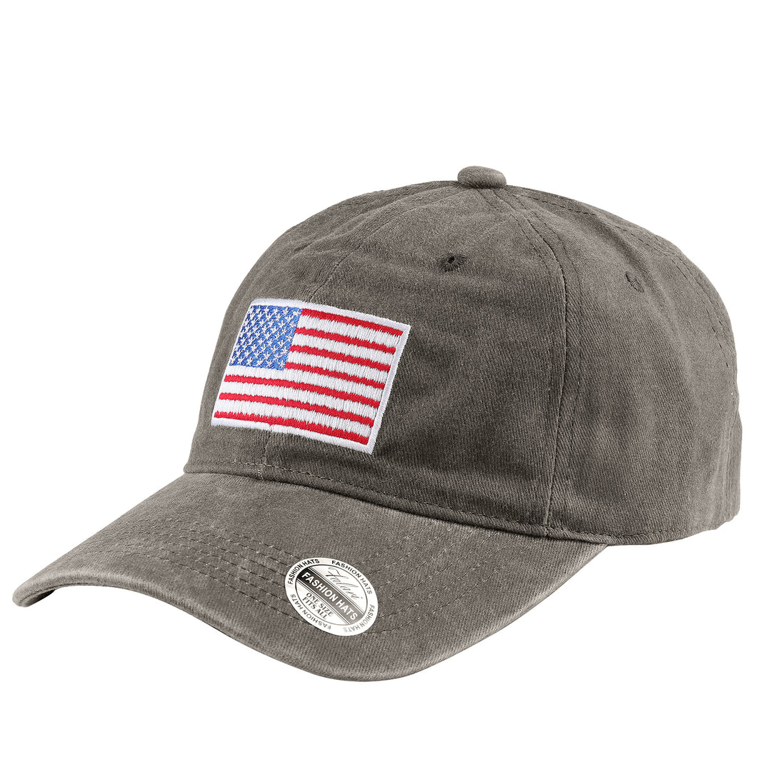 USA Flag Embroidered Baseball Cap - Light Gray
