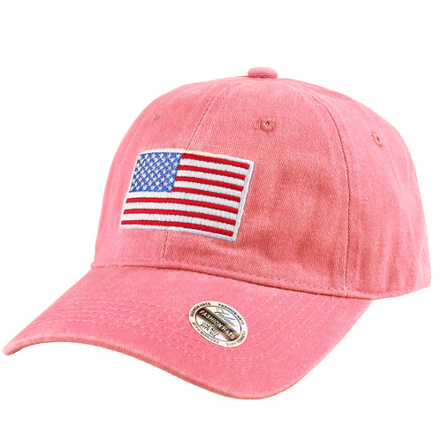 USA Flag Embroidered Baseball Cap - Pink