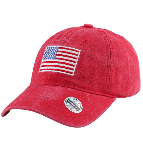 USA Flag Embroidered Baseball Cap - Red