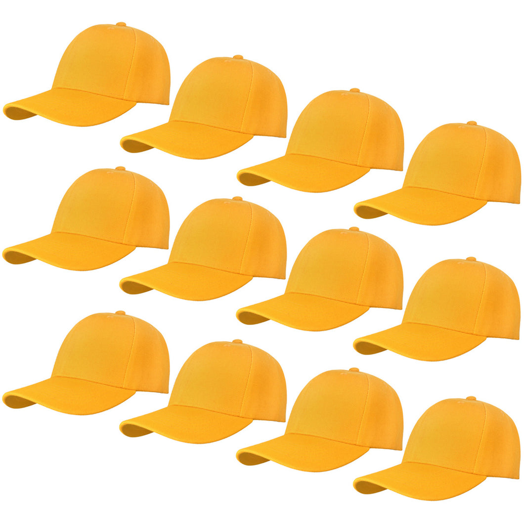 12-Pack Baseball Dad Cap Velcro Strap Adjustable Size - Gold