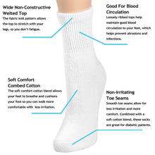 Load image into Gallery viewer, Falari Women Diabetic Socks Diabetes Edema and Circulatory Loose Fitting Cotton Quarter Socks - 6 Pairs White