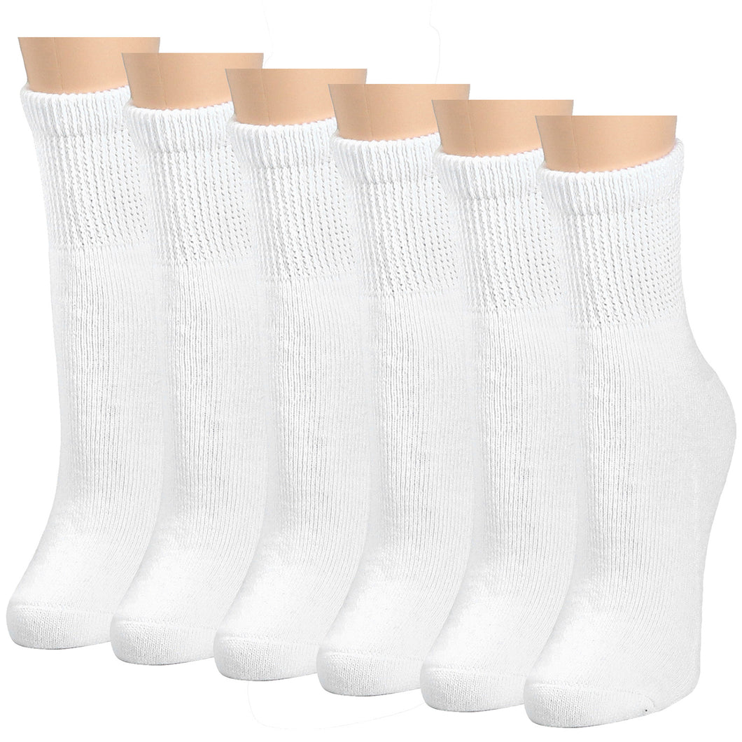 Falari Women Diabetic Socks Diabetes Edema and Circulatory Loose Fitting Cotton Quarter Socks - 6 Pairs White